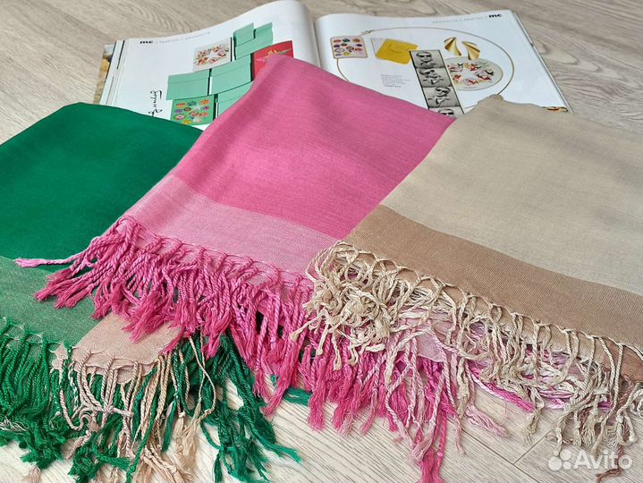 Большой бежевый платок 115/115 Хлопок