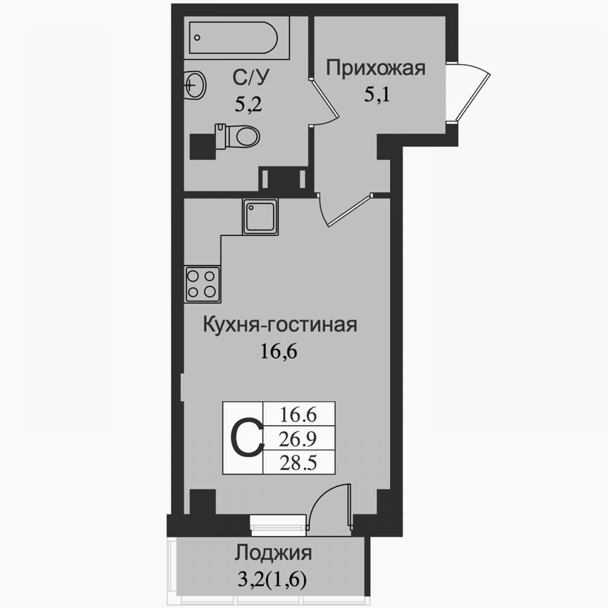 Квартира-студия, 29 м², 15/15 эт.