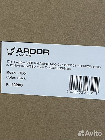 Ноутбук Ardor gaming neo g17 i5nd303