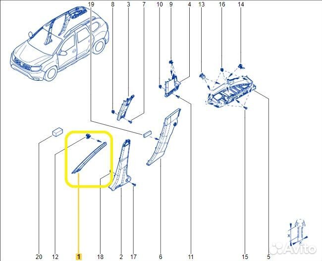 Обшивка стойки передняя правая Renault Duster K9K