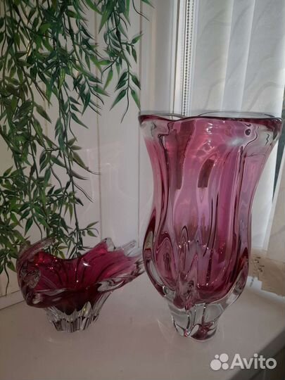 Ваза богемское стекло высокая винтаж