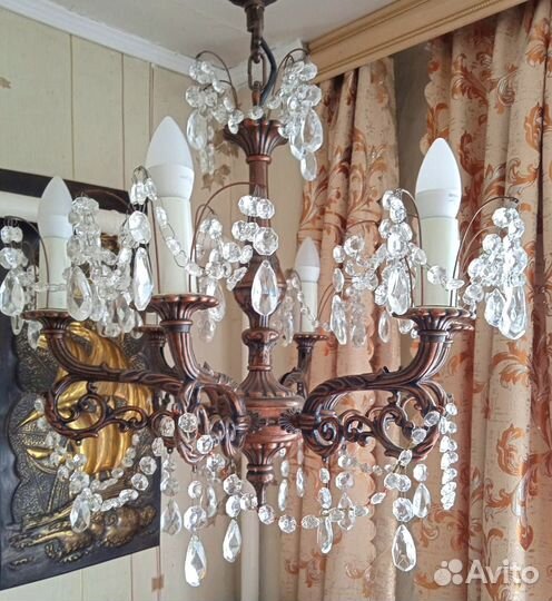Хрустальная бронзовая люстра СССР