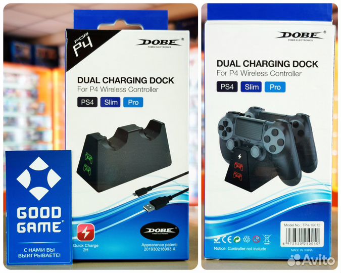 PS4. Зарядная станция Dobe для 2 геймпадов. Новая