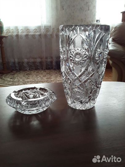 Ваза и пепельница чешский хрусталь