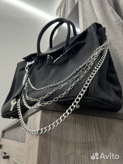 Джинсовая сумка в стиле Hermes birkin с цепью