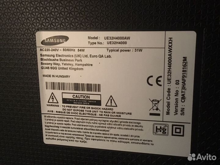 Материнская плата бп samsung ue32h4000aw