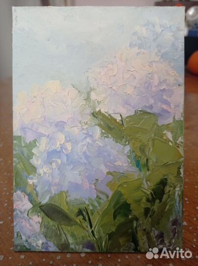 Картина маслом цветы гортензия