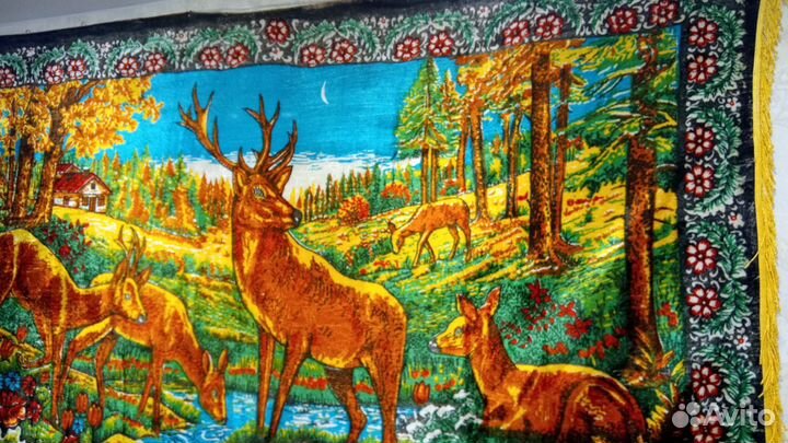 Плюшевый Габиленовый ковер СССР Олени Новый