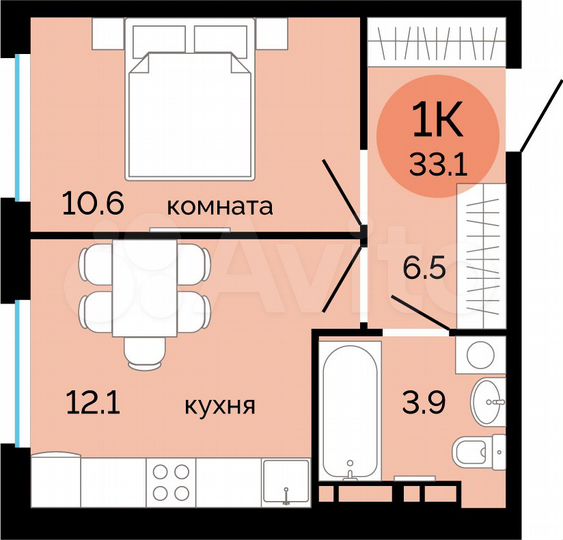 1-к. квартира, 33,1 м², 2/14 эт.