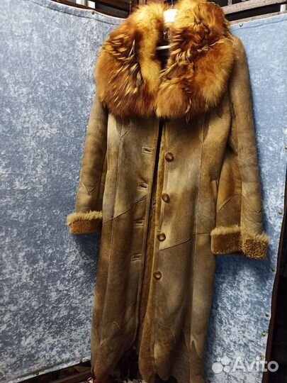 Дублёнка длинная овчина лиса