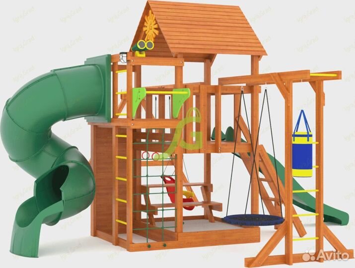 Детский городок для дачи Крафт Pro 4 с трубой
