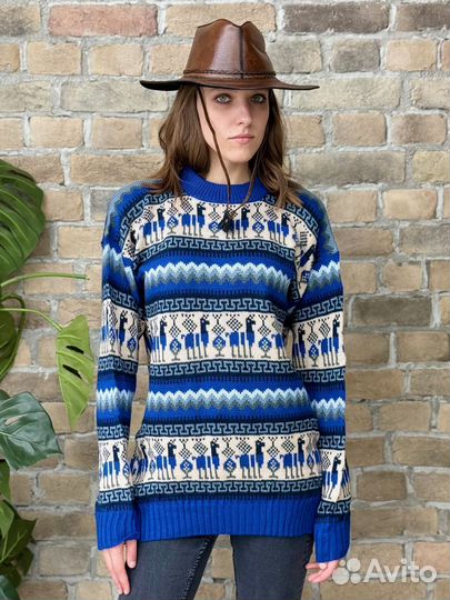 Перуанский свитер шерсть альпака Геометрико индиго