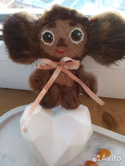 Чебурашка. Брошка из меха норки