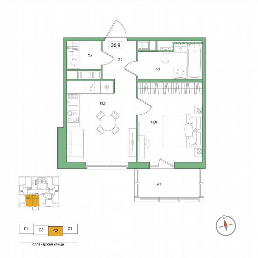 1-к. квартира, 36,9 м², 6/11 эт.