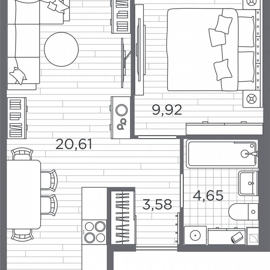 1-к. квартира, 38,8 м², 1/5 эт.