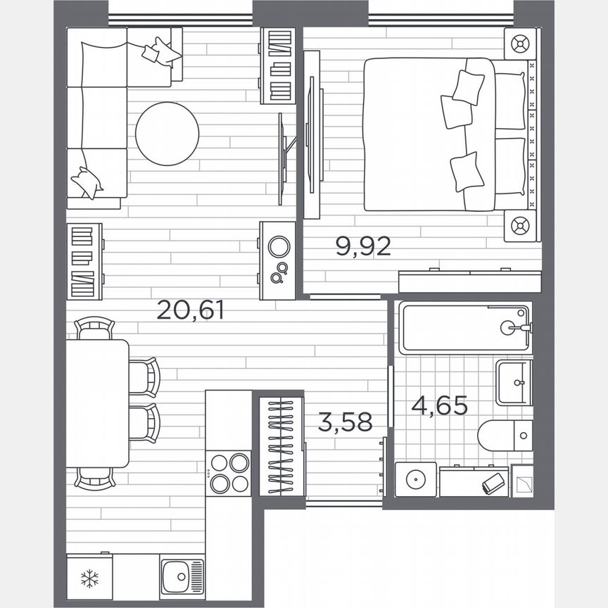 1-к. квартира, 38,8 м², 1/5 эт.