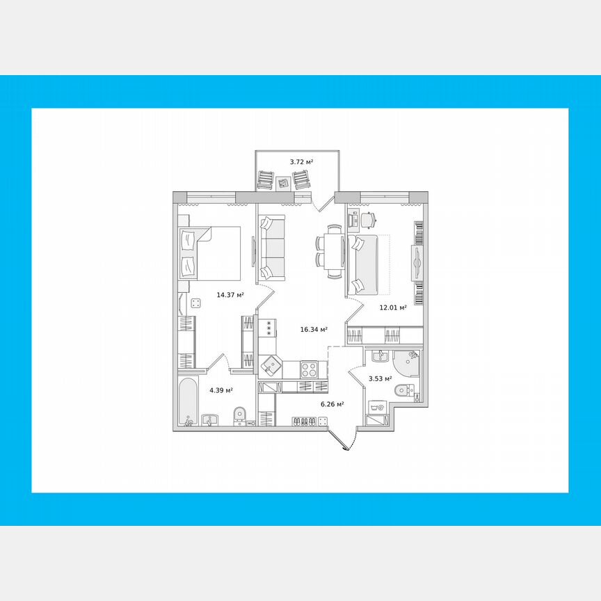 2-к. квартира, 57,3 м², 13/14 эт.