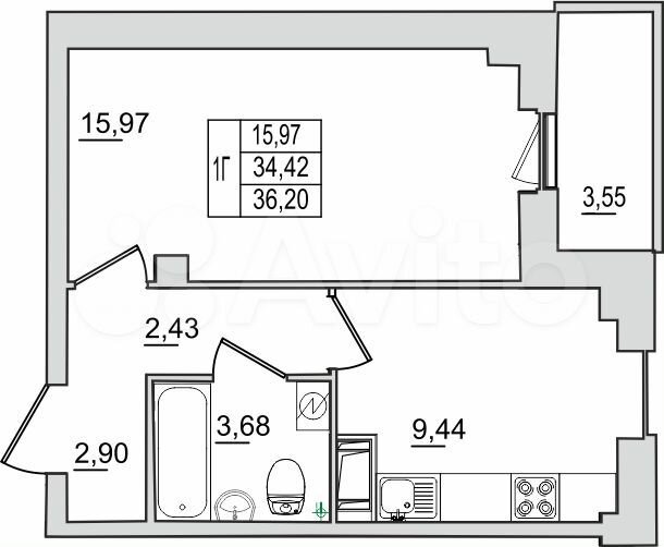 1-к. квартира, 36,2 м², 3/13 эт.