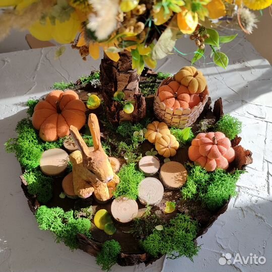 Осенняя поделка зайчик под деревом