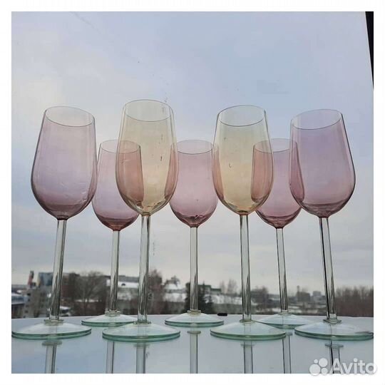 Фужеры Калининские из цветного стекла СССР винтаж