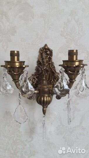 Бра на стену, бронза с хрусталем