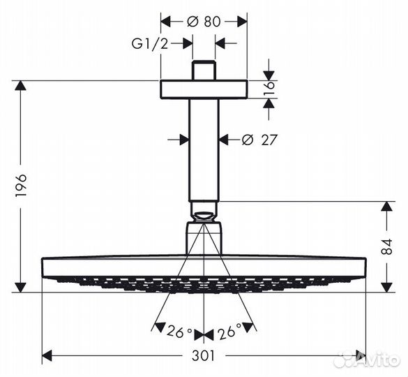 Верхний душ Hansgrohe Raindance Select S 300 2jet