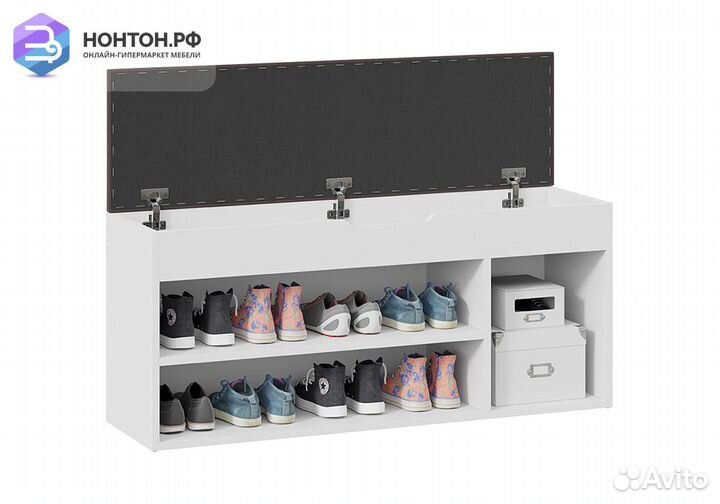 Тумба для обуви Тип 12 белый ясень / велюр серый