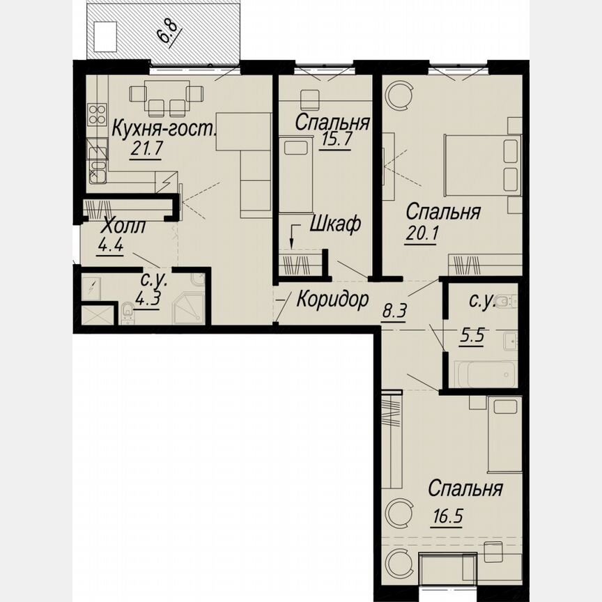 3-к. квартира, 99 м², 7/8 эт.