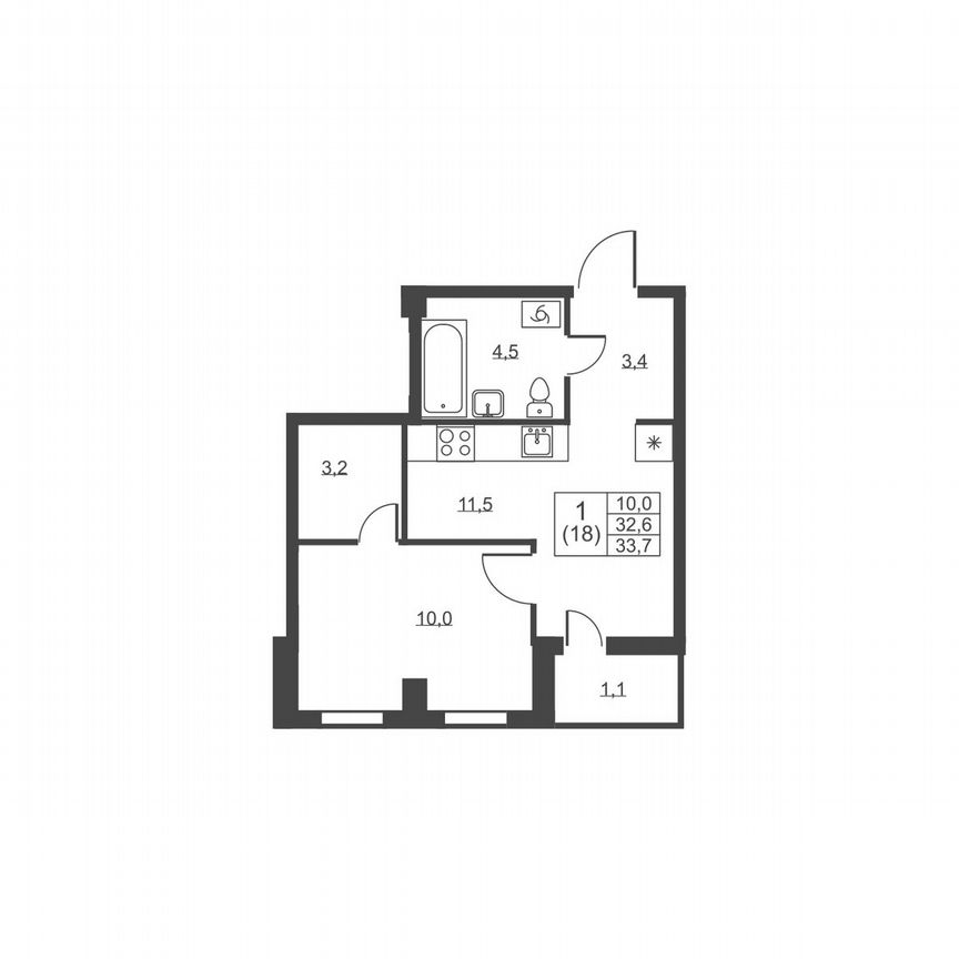 1-к. квартира, 33,7 м², 1/8 эт.