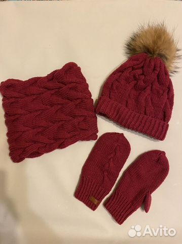 Шапка женская вязаная снуд варежки