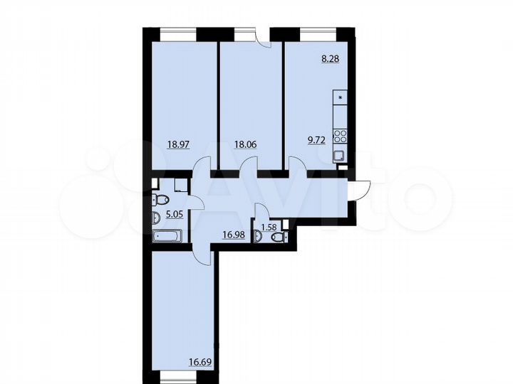 3-к. квартира, 96,5 м², 6/10 эт.