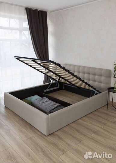 Кровать 140х200 с подъемным механизмом бежевая