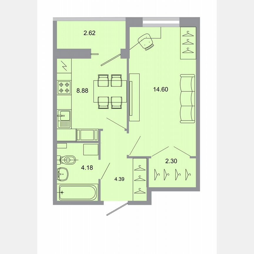 1-к. квартира, 35,1 м², 11/15 эт.