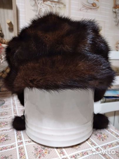Шапка норковая коричневая женская