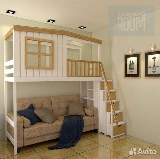 Детская кровать чердак из массива сосны
