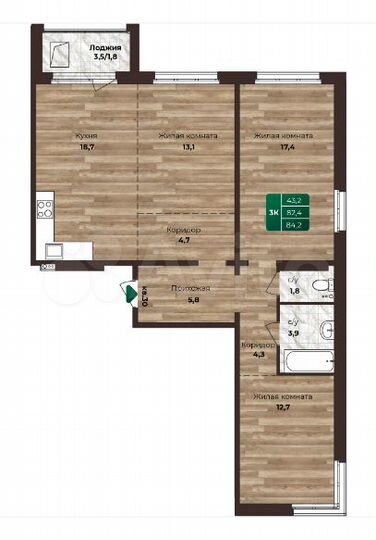 3-к. квартира, 84,2 м², 10/16 эт.