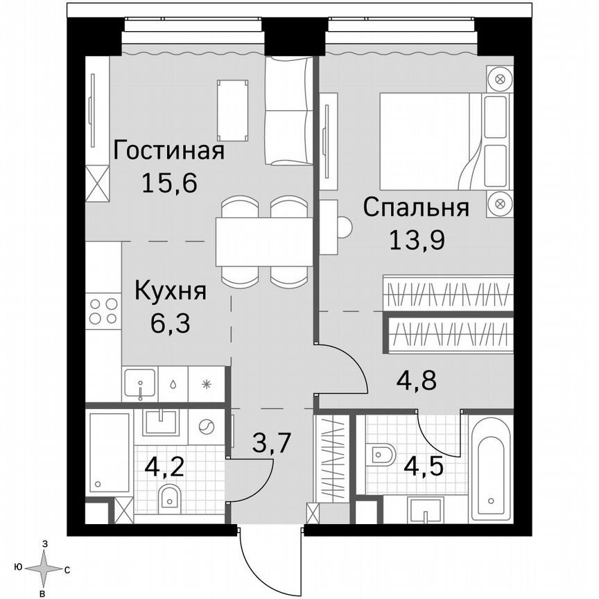 1-к. квартира, 53 м², 28/49 эт.