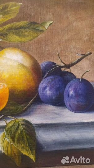 Картина маслом с персиками и сливами 25 на 30