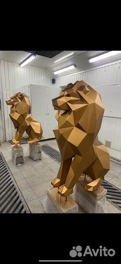 Полигональные Львы из металла 1200 мм