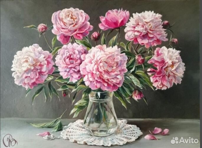 Натюрморт с пионами, холст, масло