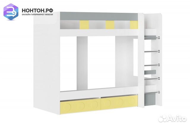 Двухъярусная кровать Кубо белый / грин грей софт