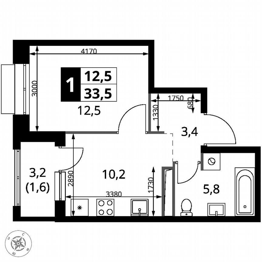 1-к. квартира, 33,5 м², 3/21 эт.