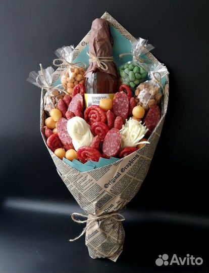 Съедобный букет мужской из колбасок,сыра за 1 день