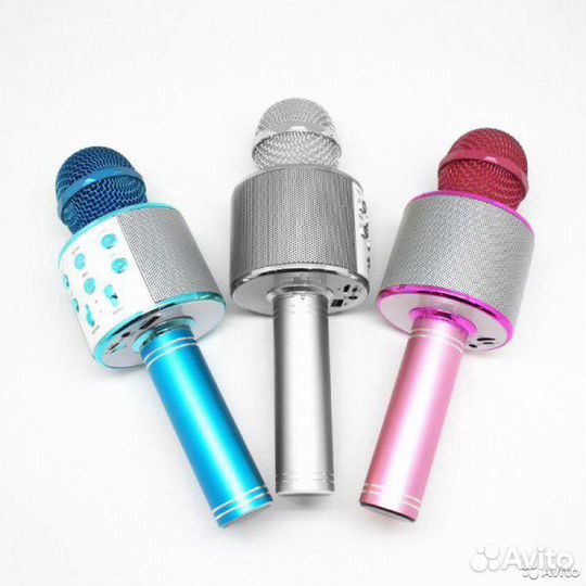 Микрофон караоке wster WS-858 Голубой/Розовый/Сере