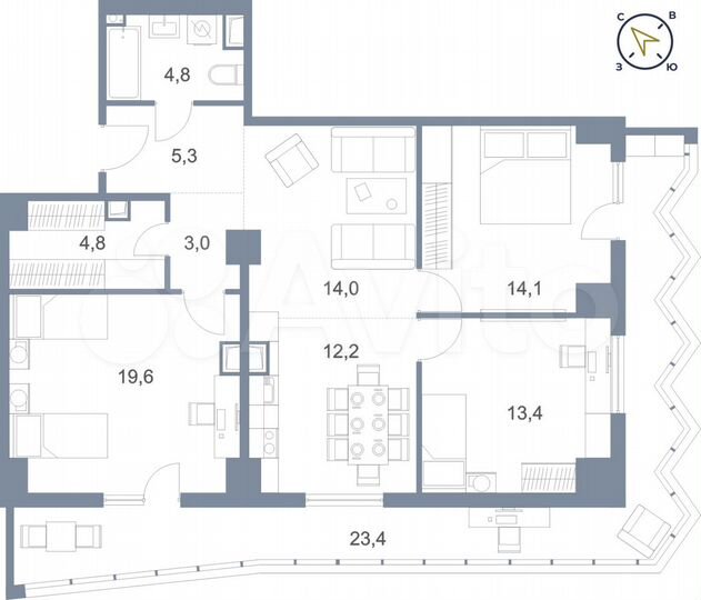 3-к. квартира, 114,6 м², 13/25 эт.