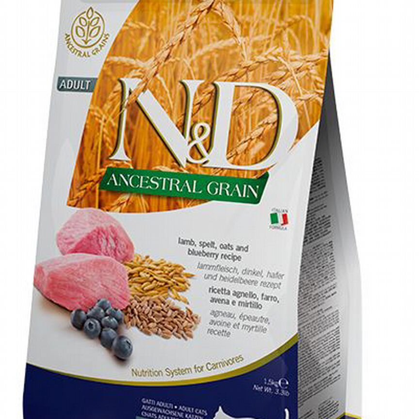 Farmina N&D ancestral grain adult 1.5kg Ягненок, с