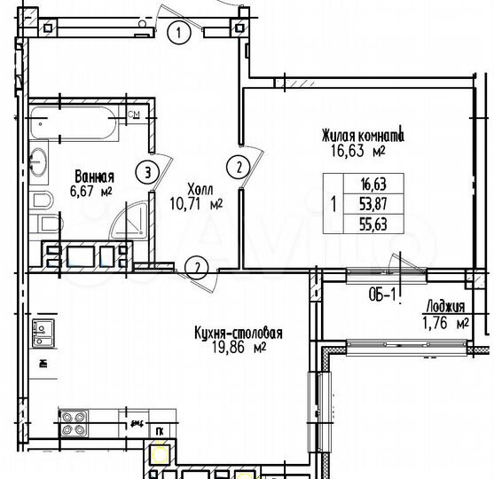 1-к. квартира, 56 м², 4/6 эт.