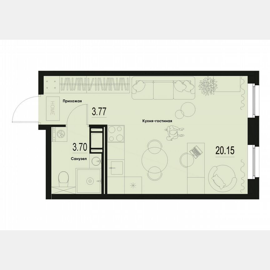 Квартира-студия, 27,6 м², 2/12 эт.
