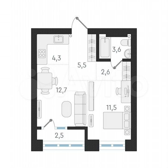 Квартира-студия, 40,2 м², 5/15 эт.