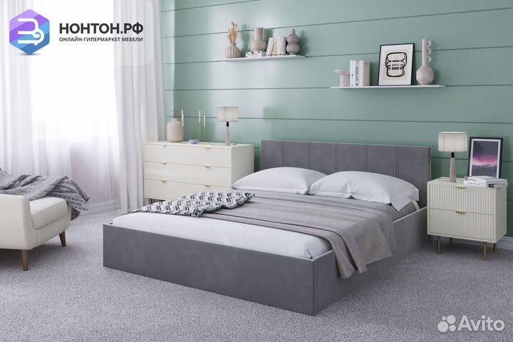 Кровать Амелия велюр серый